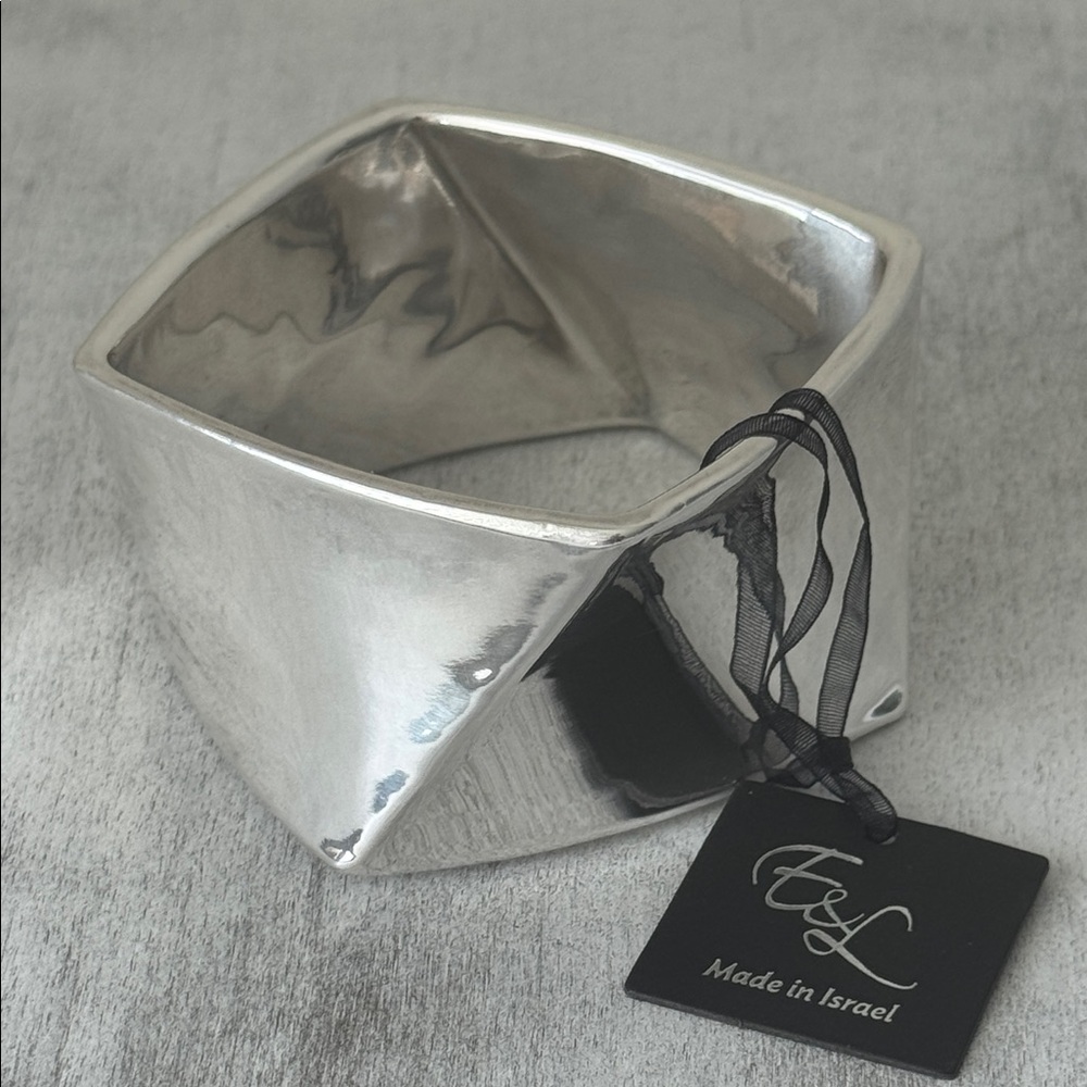E&L Sterling Silver Statement Geometric Wide Bangle Bracelet Israel